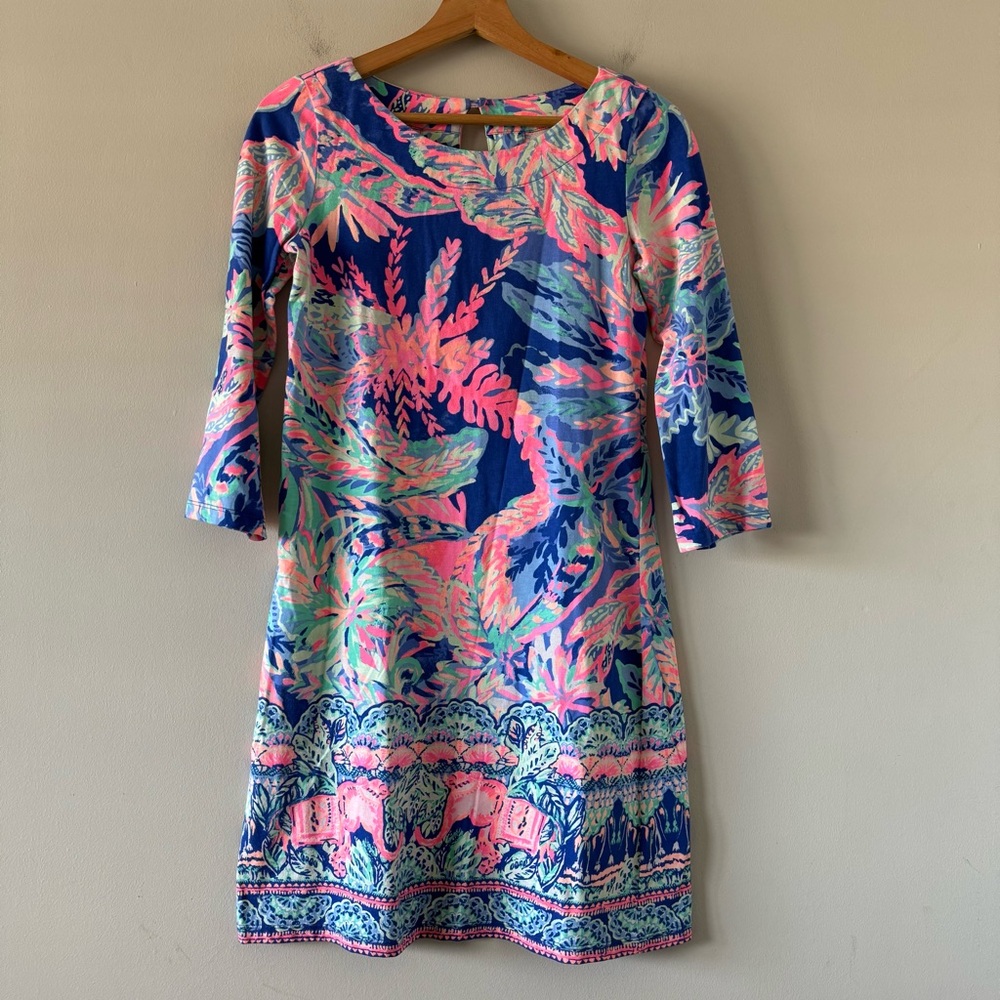 Lilly Pulitzer Sunset Safari Dress Womens XS 3/4 Sleeve Resortwear Colorful